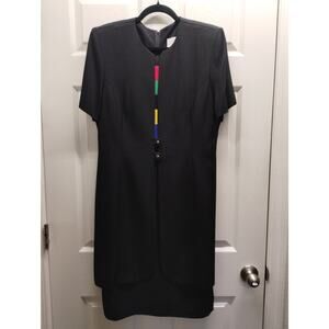 Vintage Julian Taylor Size 12 Black Color Block Shoulder Pads Structured Dress